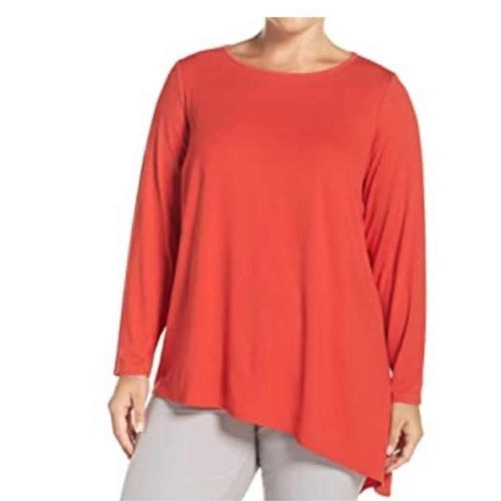 Eileen Fisher Tunic Top Womens Small Asymmetric Slant Hem Lagenlook Soft Stretch